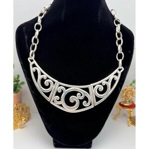 Brighton Vienna Hammered Scroll Silver Plated Necklace Adjustable Statement